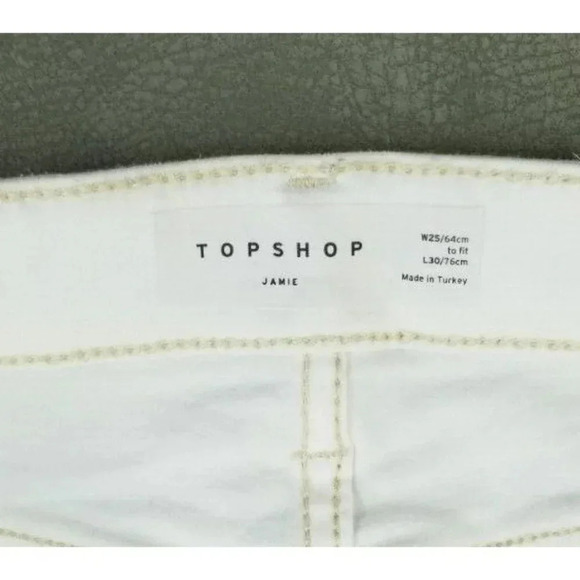 Topshop 25X26 Jamie Women's White Denim Jeans Tan Stitch Accent - Picture 5 of 10